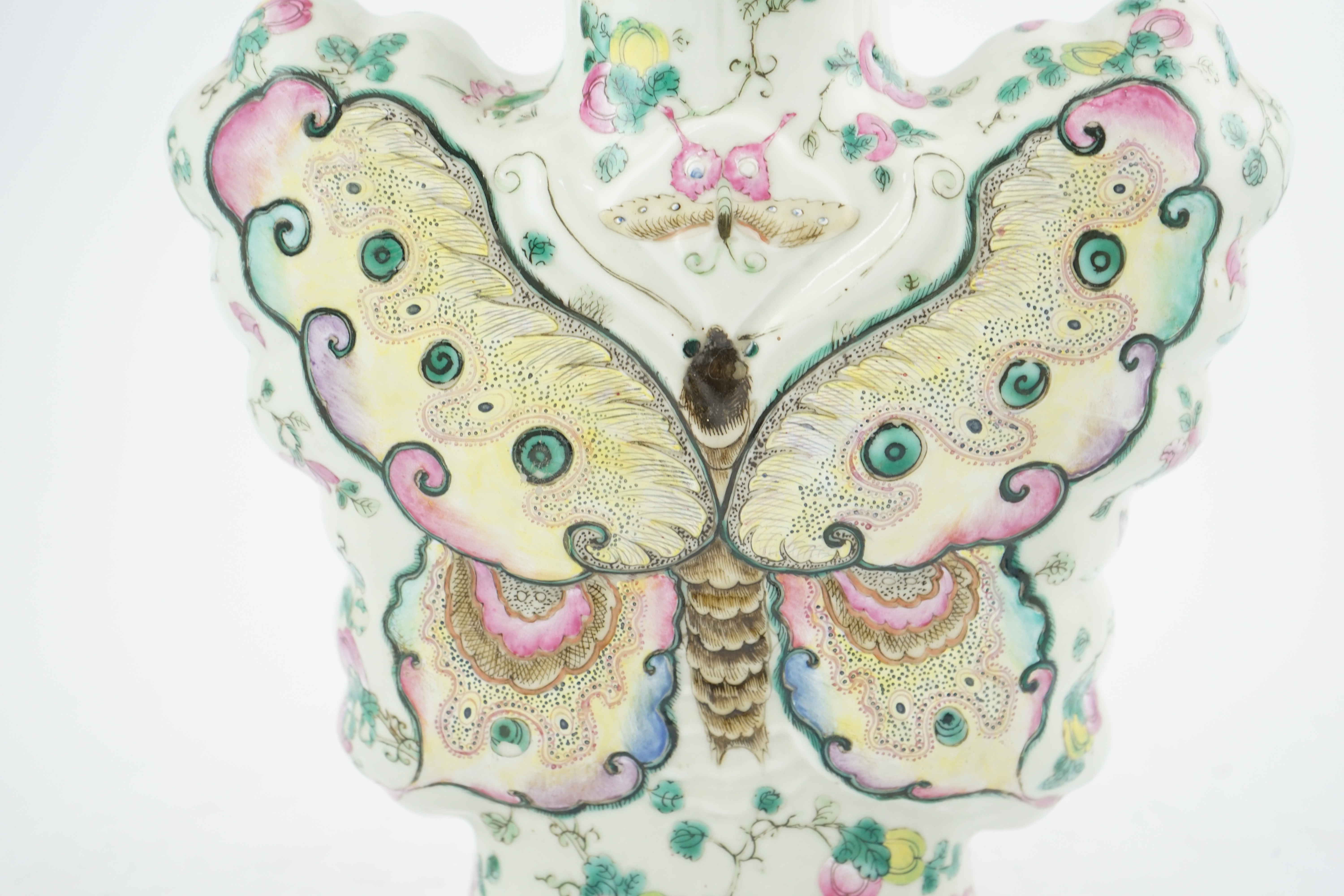 An unusual Chinese famille rose butterfly-shaped vase, late 19th century